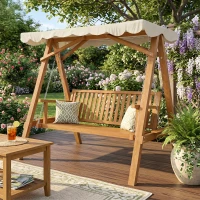 Outsunny 80" Patio Swing Chair with Canopy Outdoor Wooden Swing Bench Hammock for Garden, Poolside, Backyard(m-9)