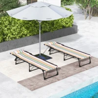 Outsunny 2 Folding Chaise Lounge Pool Chairs with 4-Position Reclining Back, Pillow, Breathable Mesh & Bungee Seat, Striped(m-8)