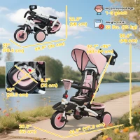 Qaba 6 in 1 Toddler Tricycle for 1-5 Years Old with Push Handle, Removable Canopy, Rotatable Seat, Pink(m-3)