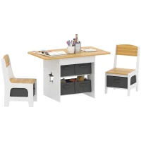 Qaba 3 Piece Kids Table and Chair Set with 6 Removable Drawers, for Classroom, Living Room, Bedroom, Nursery, Natural(m-9)