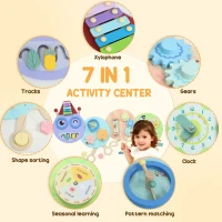 Qaba Caterpillar Montessori Busy Board, 7 in 1 Sensory Wall for Playroom Nursery Classroom, for Toddlers 3+ Years(m-4)