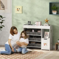 Qaba Toy Storage Organizer with 9 Non-Woven Fabric Boxes, Storage Cabinet & Shelves, for Kids Room, Nursery, Playroom White(m-1)