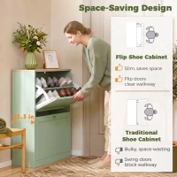 HOMCOM Slim Shoe Storage Cabinet, Modern Shoe Cabinet with 2 Flip Drawers and Adjustable Shelves for 8-12 Pairs, Green(m-5)