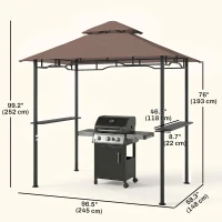 Outsunny 8' x 5' BBQ Grill Gazebo Tent with Double Tiered Canopy for Outdoor Sun Shade, Coffee(m-3)