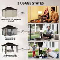 Outsunny 10' x 14' Hardtop Gazebo with Double Galvanized Steel Roof Canopy, Aluminum Frame Permanent Gazebo, Brown(m-7)