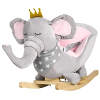 Qaba Baby Rocking Horse Elephant Rocking Chair Toddler Rocker Toy with Sound Wooden Base Seat for 1.5-3 Year Old, Gray(m-11)