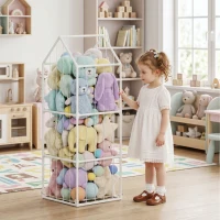 Qaba Stuffed Animal Storage Organizer, Teddy Toy Storage Organizer with Waterproof Bottom for Playroom, Nursery, 47x47x132cm(m-8)