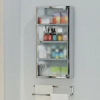 HOMCOM Wall Mount Medicine Cabinet, Bathroom Cabinet with 3 Tier Shelves, Stainless Steel Frame and Glass Door, Lockable with 2 Keys, Silver, 12" x 23.5"(m-8)