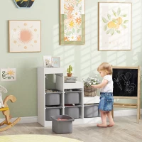 Qaba 3 Layers Toy Storage Organizer Kids Bookshelf Children Toy Storage w/ 6 Plastic Bins, Grey(m-1)