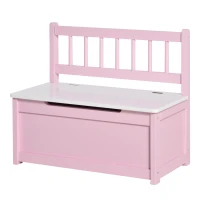Qaba Toy Box Chest, Kids Storage Bench with Large 27 L Interior, Toy Organizer with Top Lid, and Backrest, Kids Bedroom Furniture for Nursery Room, Playroom, Bedroom, 24" x 12" x 20", Pink(m-11)