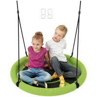 Qaba 100cm Diameter Nest Seat for Kids with Height Adjustable Hanging Ropes for Outdoor, Playground, Garden, Green(m-9)