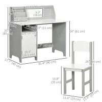 Qaba 2Pcs Kids Desk and Chair Set with Whiteboard, Storage, Shelves, Grey(m-3)