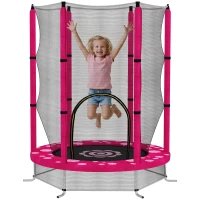Qaba 55" Toddler Trampoline with Safety Enclosure Net, for Indoor Outdoor Use, Ages 3-6 Years, Pink(m-9)