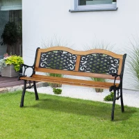 Outsunny 50" Outdoor Garden Bench, Park Patio Bench Loveseat, Wood & Metal Frame with Plastic Flourish Backrest, Natural Wood(m-10)