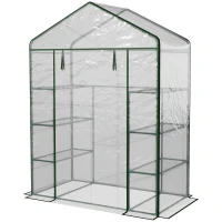 Outsunny 56" x 29" x 77" Portable Walk-in Greenhouse Garden Flower Plant Growing Warm House w/ 4 Tier Shelves and Roll Up Zippered Door, Transparent(m-11)