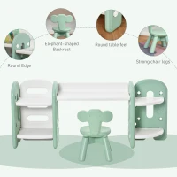 Qaba Kids Table and Chair Set, Activity Desk with Bookshelf & Storage for Study, Activities, Arts, or Crafts, Green and White(m-8)