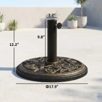 Outsunny 18" 20 lbs Round Resin Umbrella Base Stand Market Parasol Holder with Decorative Rose Floral Pattern & Easy Setup, for Φ1.5", Φ1.89" Pole, for Lawn, Deck, Backyard, Garden, Bronze(m-3)