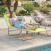 Outsunny Outdoor Lounge Chair, Portable Adjustable Reclining Seat Folding Chaise Lounge Patio Camping Beach Tanning Chair Bed with Pillow, Light Green(m-8)