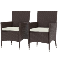 Outsunny 2 Pieces Wicker Outdoor Dining Chairs, Patio Chairs with Cushions for Backyard, Garden, Lawn, Dark Coffee
