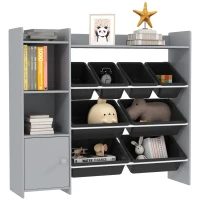 Qaba Toy Storage Organizer with 8 Bins, 2 Storage Cubbies, Shelf, Drawer, Gray(m-11)