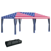 Outsunny 10'x20' Pop Up Party Tent Gazebo Wedding Canopy with 6 Sidewalls, American Flag(m-1)