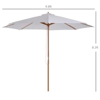Outsunny 10' x 8' Bamboo Wooden Round Market Patio Sun Umbrella, Garden Parasol, Outdoor Sunshade Canopy, White(m-3)