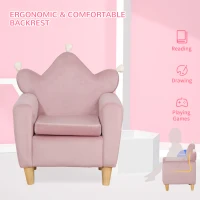 Qaba Soft Kids Sofa Chair, Single Lounger Armchair for Children with Strong Frame, Cute Pink Crown Throne for Relaxing, Watching TV, Studying(m-7)