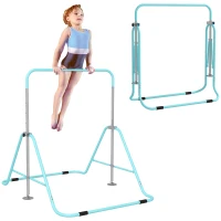 Qaba Folding Gymnastics Bar for Kids, Adjustable Height, Green(m-11)