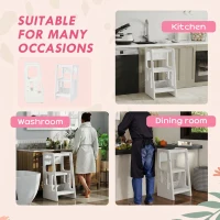 Qaba Toddler Kitchen Helper 2 Step Stool with Adjustable Height Platform and Safety Rail, White(m-6)