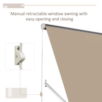 Outsunny 6' Drop Arm Manual Retractable Window Awning Sun Shade Shelter for Patio Balcony Outdoor, Aluminum, Can Cover 2 Windows, Cream White(m-6)