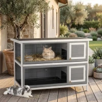 PawHut 54" 2-Story Large Rabbit Hutch Bunny Cage Wooden Pet House Small Animal Habitat with Lockable Doors, No Leak Tray and waterproof Roof for Rabbits, Chickens, Ducks, Outdoor/Indoor Dark Gray(m-10)