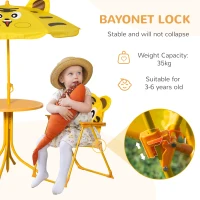 Outsunny Kids Folding Picnic Table and Chair Set Pattern Outdoor Garden Patio Backyard with Removable & Height Adjustable Sun Umbrella Yellow(m-6)