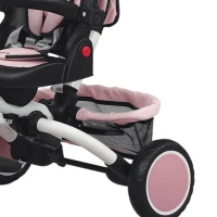 Qaba 6 in 1 Toddler Tricycle for 1-5 Years Old with Push Handle, Removable Canopy, Rotatable Seat, Pink(m-12)