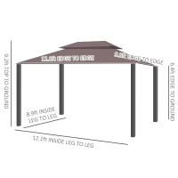 Outsunny 10' x 13' Patio Gazebo, Aluminum Frame Double Roof Outdoor Gazebo Canopy Shelter with Netting & Curtains, Coffee(m-3)