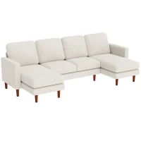 HOMCOM Sectional Sofa, Corduroy U Shaped Couch with Double Chaise and Spring Cushions, 2200lb Capacity, Beige(m-2)