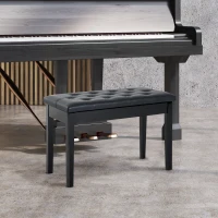 HOMCOM Piano Bench, Duet Piano Chair with Faux Leather Padded Cushion and Wooden Frame, Button Tufted Keyboard Bench, Black(m-2)