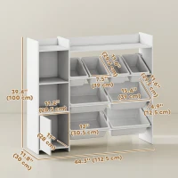 Qaba Kids Toy Organizers and Storage with 8 Removable Storage Bins and Bookshelf, White(m-3)