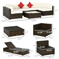 Outsunny 9-Piece Outdoor Patio Sectional Furniture Set, Throw Pillows, 8 Seat Sofa Set, 2 Reclining Chaise Lounge Chairs, Coffee Table, Wicker Conversational Couch, Cushions, Beige(m-3)