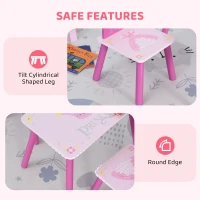 Qaba 3-Piece Set Kids Wooden Table Chair with Crown Pattern Easy to Clean Gift for Girls Toddlers Age 2-4 Years Old Pink(m-4)