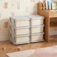 Qaba 3 Tier Kids Toy Organizer and Storage Bins with 6 Plastic Drawers, Cream White(m-8)