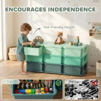 Qaba 3 Tier Kids Storage Organizer with 9 Drawers for Bedroom, Nursery, Kindergarten, Living Room, Boys and Girls, Green(m-5)