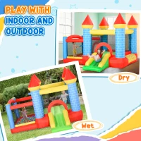 Qaba 9.2 x 9.5FT Bounce House, 4 in 1 Inflatable Bouncy Castle for Kids With Trampoline, Slide, Water Pool, Basket, Blower(m-4)