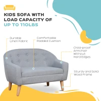 Qaba 2-Seat Kids Sofa, Toddler Sofa Couch, Linen-Like Fabric & Wood Frame Sofa Chair for Ages 3-7, 11" High Seat, Gray(m-6)