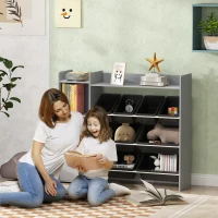 Qaba Toy Storage Organizer with 8 Bins, 2 Storage Cubbies, Shelf, Drawer, Gray(m-2)