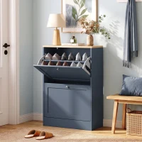 HOMCOM Slim Shoe Storage Cabinet, Modern Shoe Cabinet with 2 Flip Drawers and Adjustable Shelves for 8-12 Pairs, Blue(m-2)