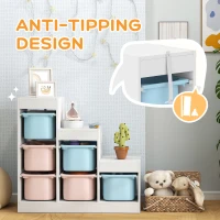 Qaba 3 Layers Toy Storage Organizer Kids Bookshelf Children Toy Storage w/ 6 Plastic Bins, Blue & Pink(m-6)