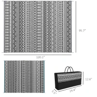 Outsunny Reversible Outdoor Rug Carpet RV Camping Rugs with Carry Bag, 8' x 10', Gray & Cream White Boho(m-3)