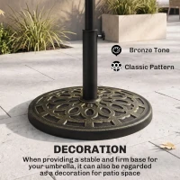 Outsunny 26lbs Heavy Duty Umbrella Base, 17" Umbrella Stand Outdoor Base with Decorative Pattern, for Patio, Outdoor, Swimming Pool, Bronze(m-5)