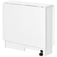 HOMCOM Extendable Dining Table, Collapsible Folding Table w/ 2-tier Shelves and Rolling Casters, White(m-13)