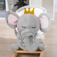Qaba Baby Rocking Horse Elephant Rocking Chair Toddler Rocker Toy with Sound Wooden Base Seat for 1.5-3 Year Old, Gray(m-9)
